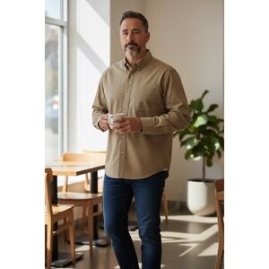 Roundtree & Yorke Men's Tan Long Sleeve Button Down Shirt 2X TALL